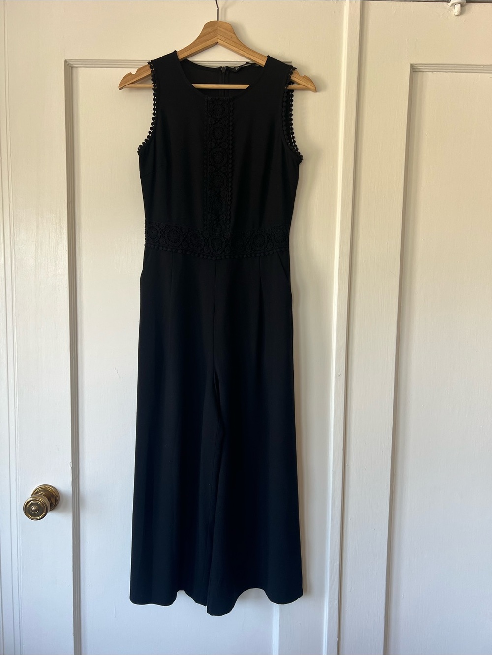Zara Black Sleeveless Lace-Trim Wide-Leg Jumpsuit